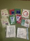 Lot Christmas Cross Stitch Kits- 6 Kits   4 Packs Of Green And Red Stitch Fabric