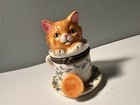 Vintage Kitty Cat In Tea Cup 2 Biscuits Hinged Trinket Box   Direct Connections