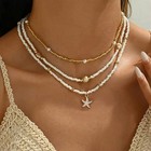 Shell Starfish Necklace For Women  14k Gold Plated Boho 15 75 Inches 