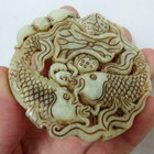 Ancient Chinese Natural Jade Hand Carved Lotus Fishes Amulet Pendant