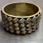 Vintage 1990s Brass And Silver Tone Metal Bangle Bracelet Wide Modern Brutalist
