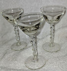 Trio Of Vintage 1970s 1980s Cocktail Coupe Glasses   Clear Twisted Stem Barware