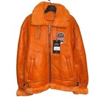 Avirex Usa Mens Orange Leather B-3 Bomber Shearling Flight Jacket Size S To 3xl