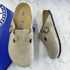 With Box  birkenstock Boston Women s Taupe Suede Leather Soft Shoes Size