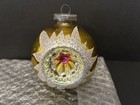 Vtg West Germany Christmas Ornament Indent Reflector Mica Snow Pink Yellow Gold