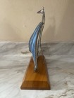 Vintage Stained Glass Sail Boat Figure On Wood Artist Signed Lloyd Linscott