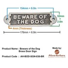 Beware Of The Dog Brass Door Sign  antique Copper 