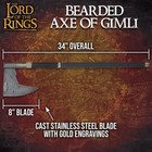 Lord Of The Rings Bearded Axe Of Gimli And Display Plaque - Officially Licensed 