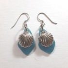 Sea Glass Shell Dangle Earrings Silver 