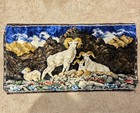 Vintage Italian Velvet Tapestry Mountain Sheep Scene Woven 36x19 Wall Hanging