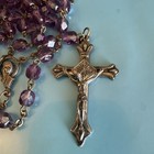 Vintage Italian Crucifix Purple Glass Faceted Beads Italy 24   
