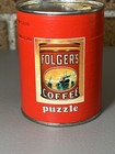 Vintage Folgers Coffee Puzzle Advertising Promo Cardboard Tin Can -sealed-