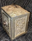 Vintage  Ornate Cast Iron Coin Deposit Bank Safe Grey Iron Foundry Cherubs Angel