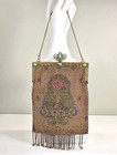 Antique  1920s Micro Beaded Purse Art Deco Flapper Handbag Ornate Frame Fringe