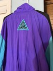 Express Mens Colorblock Hooded Half Zip Windbreaker Jacket Purple Black Blue L