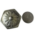 Vintage Silver Tone Hexagon Floral Pill Box Repousse Sunburst Trinket Case