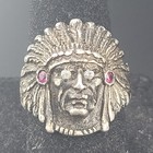 Antique Native American Navajo Head Chief Warrior Sterling Silver Ring Size 7
