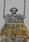 Antique Edwardian Beaded Fringe Bag silver Tone Floral Frame c  1900
