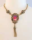 Vtg Selini Pink Purple Confetti Lucite Necklace Earring Set  unsigned  Victorian