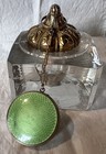 Antique Art Deco Guilloche Enamel Compact Finger Ring   Chain Double Sided 