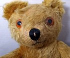 Vtg  1940 s Jointed Mohair Teddy Bear Light Brown Glass Eyes 15  Long