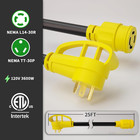 25 Ft Rv Power Cord 30 Amp Extension Cord  4 Prong To 3 Prong Adapter Generator 