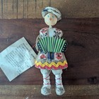 Vtg Russian Folk Doll Multicolor Straw Linen Accordion Player 6 In Collectible