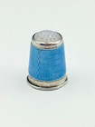 Vintage Sterling Silver Guilloche Enamel Thimble With Moonstone