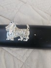 Vintage Silver Tone Clear Rhinestone Pav   Round Dog Hound Animal Brooch Pin