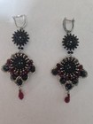 Handmade Beaded Drop Earrings Red Black Crystals Vintage Chandelier Dangle