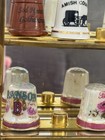 Vintage Glass Brass Thimble Display Curio Case With 8 Thimbles 7   h X 6   l