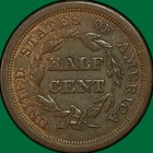 1851 Braided Hair Half Cent Choice Almost Uncirculated Au  Coin  35113