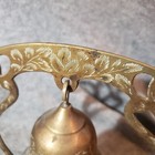 Brass Bell Etched Meditation Dinner Ornate Stand 8-9    Wood Mallet Vtg