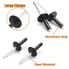 50 Black Aluminum Large Flange Blind Pop Rivets 3 16  X 1 2  Steel Mandrel