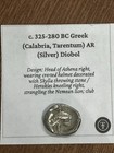 Greek Calabria Tarentum Silver Ar Diobol C  325-280 Bc Athena herakles