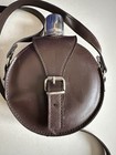 Vintage Crossbody Canteen Flask Bag Brown Faux Leather 14 Ounces