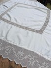 Vintage Irish Linen Filet Crochet Lace Tablecloth Padded Eyelet Tea Cloth 130