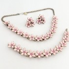 Vintage Pink Flower Lucite Set Necklace Screw Back Earrings Bracelet Spring