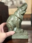 Vintage 1930s Art Deco Heavy Cast Bronze Elephant Bookends Marked Initialed