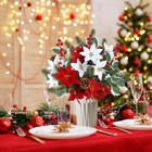 14pcs Christmas Flowers Artificial Poinsettia Bouquet 18       Pine Branches Red Ber