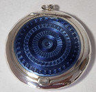 Antique 5cm Blue Guilloche Enamel Mirror Powder Compact 1919 Cohen   Charles
