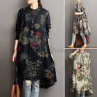Women s Long Sleeve Crew Neck Long Blouse Asymmetrical Hem Tops Midi Shirt Dress
