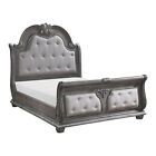 4 Pc Stunning Gray Linen-like Queen Bed Marble Dresser Bedroom Furniture Set