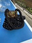 Made In Italy Black Beaded Evening Bag Gold Frame Special Occasion