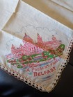 Vintage  a Present From Belfast Floral Embroidered Pink Handkerchief Bobbin Lace