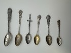 6 Antique Sterling Souvenir Spoons 1895-1915 Unique Mt  Vernon Masonic Sword