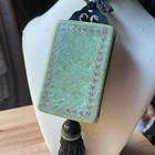 Art Deco Compact Dance Purse Green Black Plastic Celluloid  Tassel