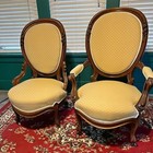 Pair Of Antique King Queen Elbow Vintage Chairs French Room Parlor Victorian