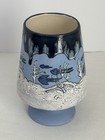 Vintage Signed Studio Pottery Footed Vase- Mid-century Undersea   Fish Motif