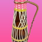 Vintage Spanish Boho Scoubidou Wrapped Amber Glass Bottle 18    Made In Spain